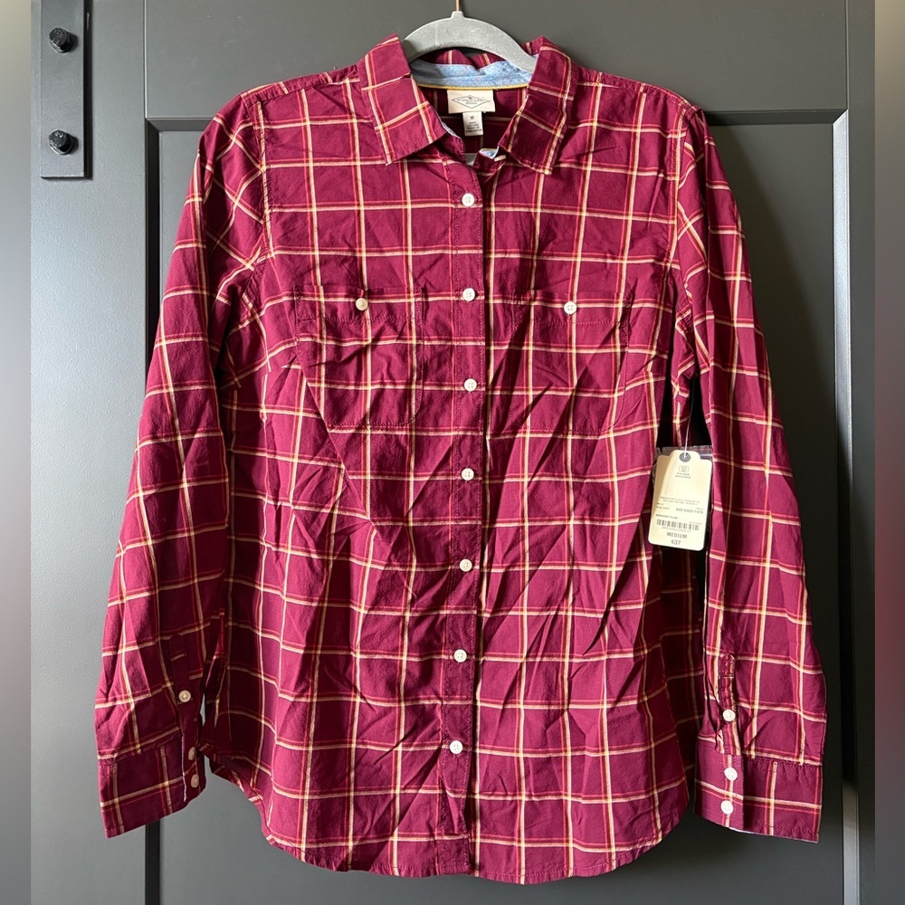 NWT St. John's Bay Burgundy Plaid Button-Down Shirt